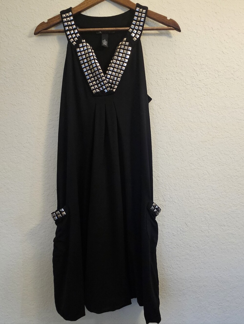 INC Shift Midi Dress Womens Medium Black Silver Toned Pyramid Stud Embellishment